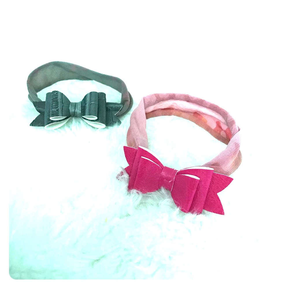 Head bands with faux leather bows